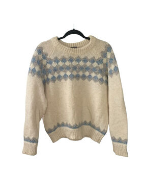 VINTAGE GAELTARRA Ireland Patterned Irish Sweater Cream Blue L